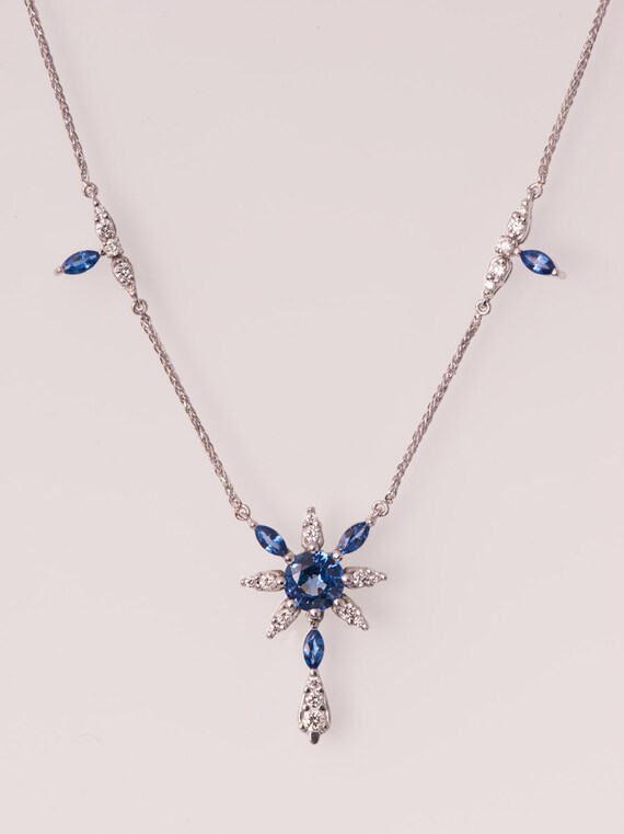 Art Deco Pendant White Gold Diamond Sapphire Pendant | Etsy