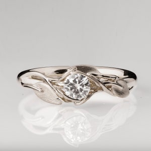 Leaves Engagement Ring, 14K White Gold and Diamond engagement ring, leaf ring, antique, art nouveau, vintage image 3