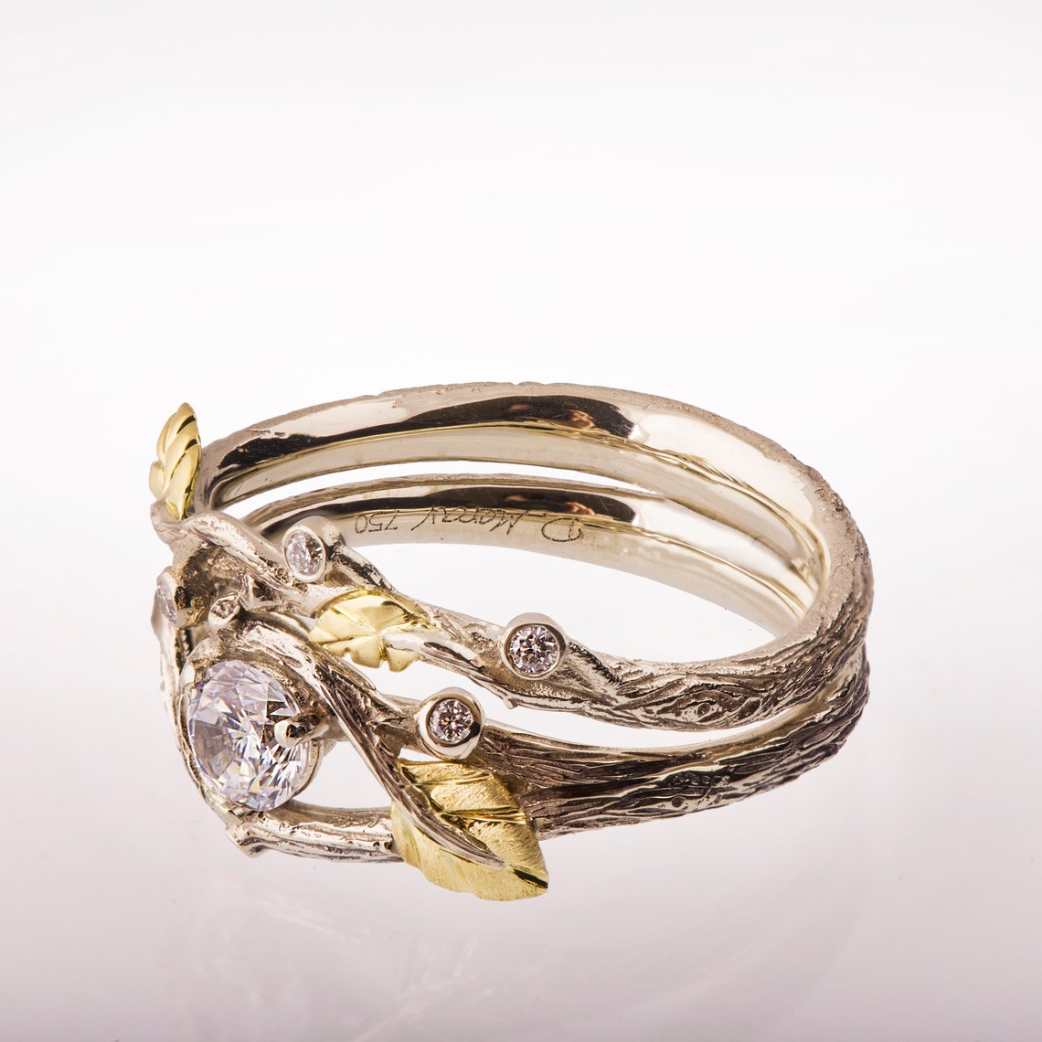 Twig and Leaf Engagement Ring Twig Bridal Set Twig Wedding | Etsy