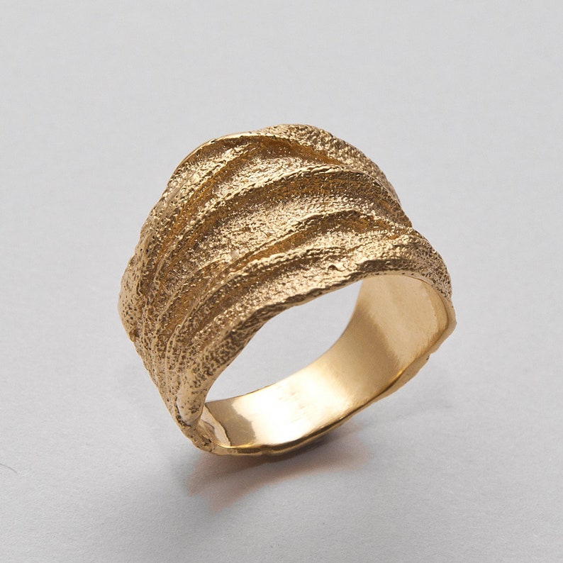 Wide Wedding Band, 14k Gold Ring, Wedding Ring, Wedding Band, rough ring, textured ring, unique ring image 1