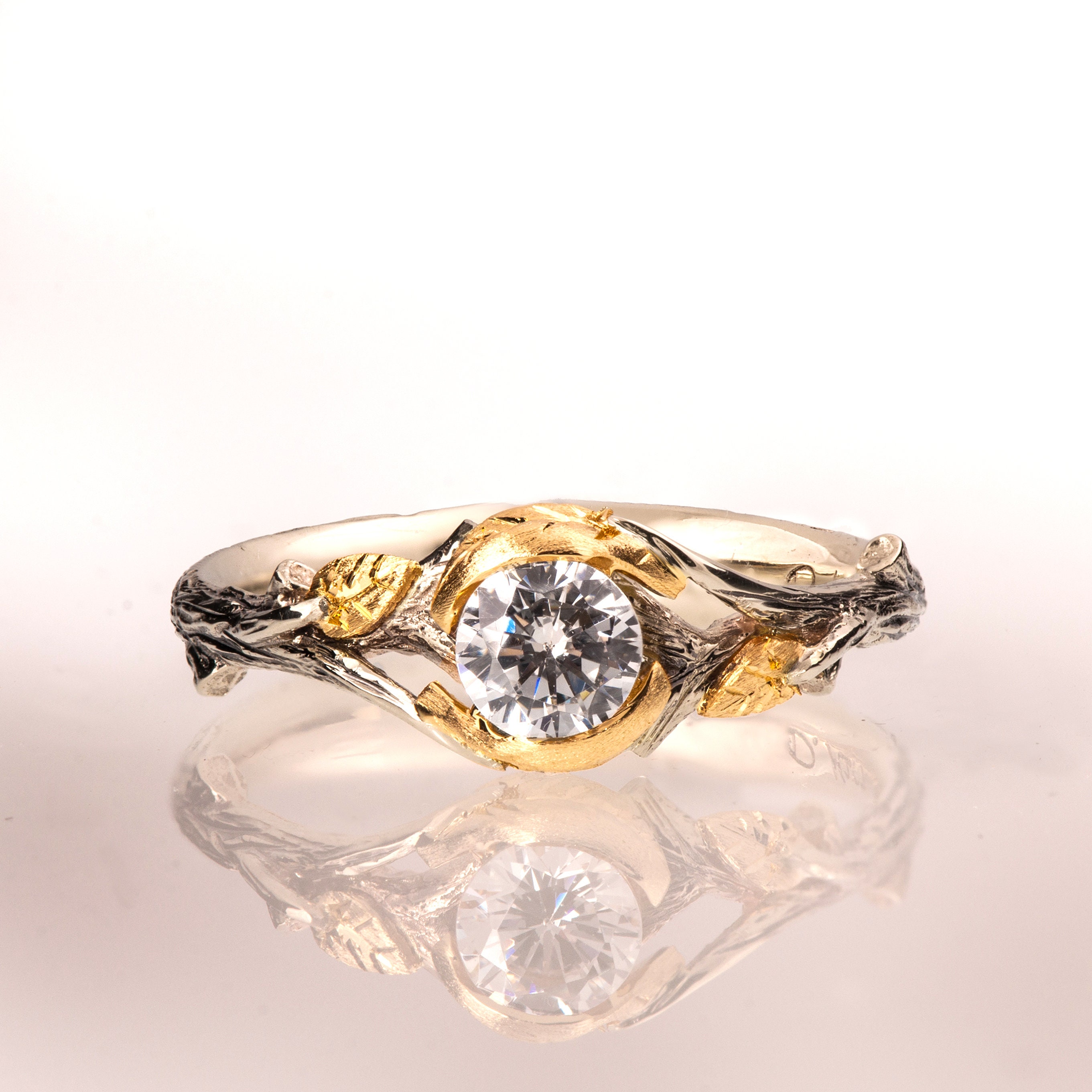 Twig and Leaf Engagement Ring Twig Engagement Ring Two Tone | Etsy