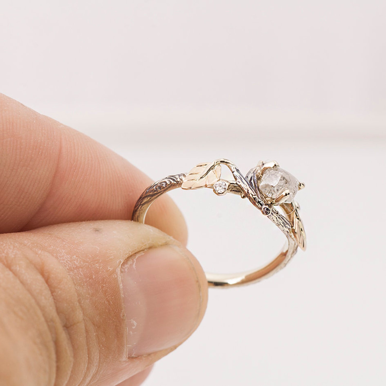 Rough Diamond Engagement Ring Twig and Leaf Engagement Ring Etsy