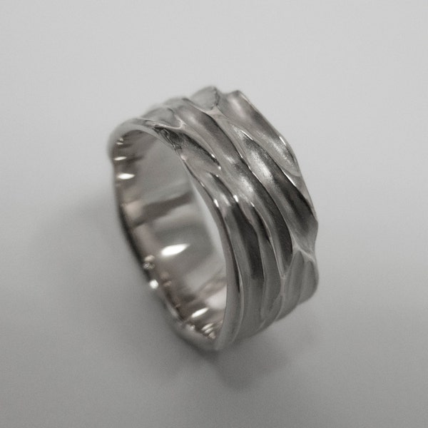 Solid 14k White Gold Dunes Wide Wedding Band