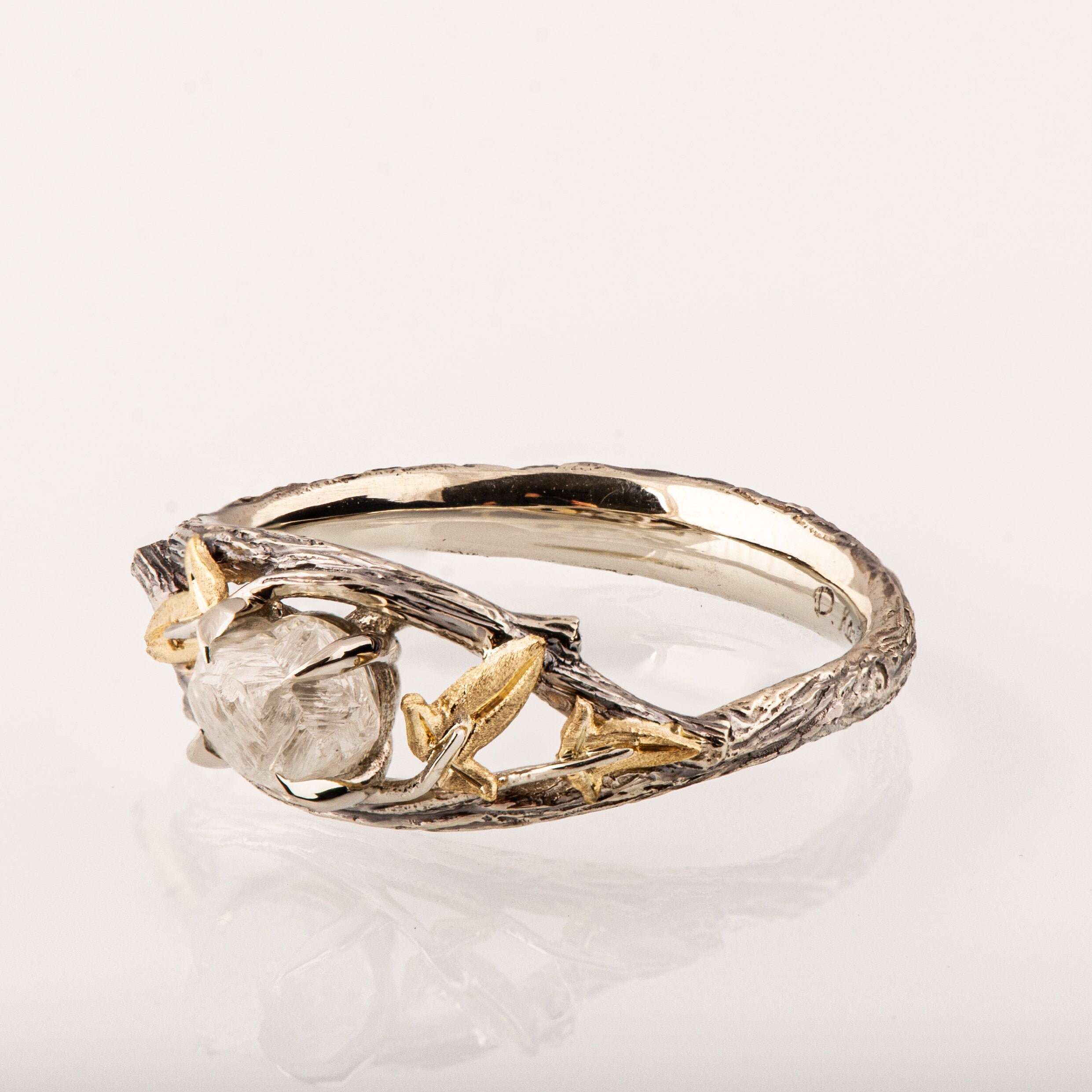 Ready to Ship - Ivy Leaves Raw Diamond Twig Engagement Ring - Etsy