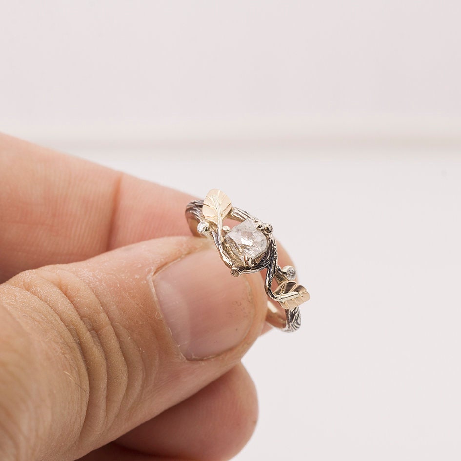 Rough Diamond Engagement Ring Twig and Leaf Engagement Ring - Etsy