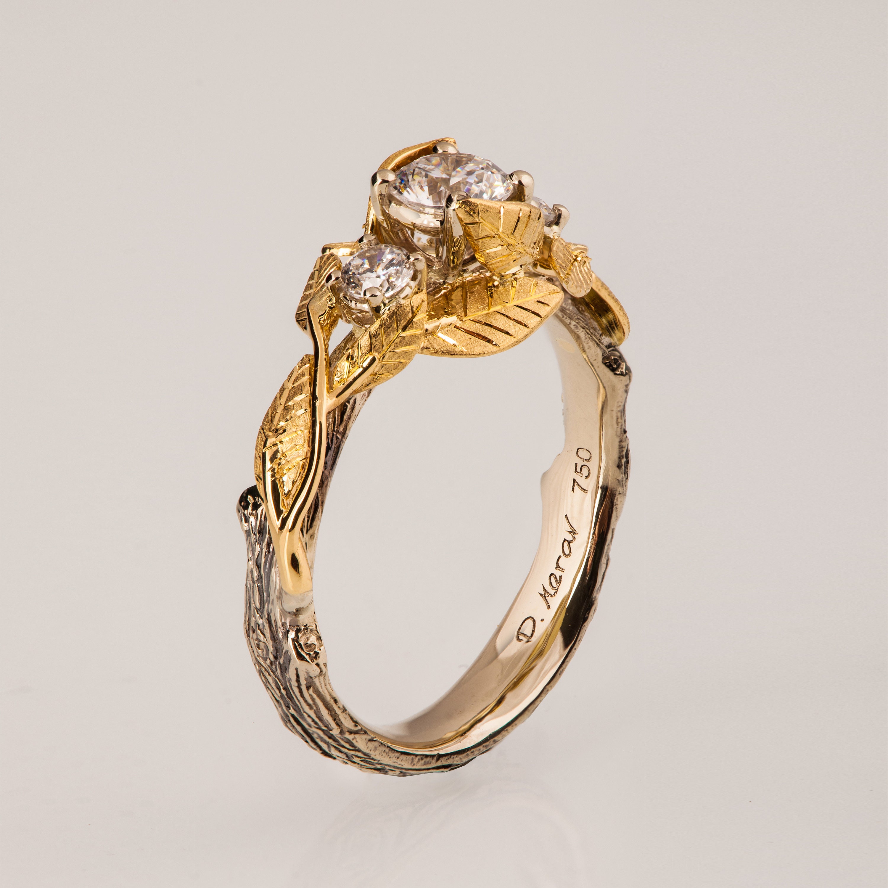 Twig and Leaf Engagement Ring Twig Engagement Ring Two Tone | Etsy