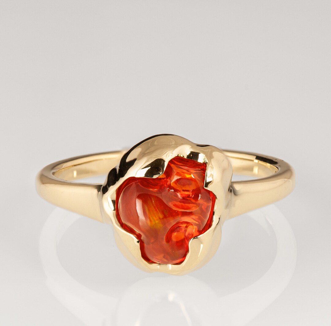 Fire Opal Engagement Ring, Mexican Fire Opal Ring, Opal Engagement Ring ...