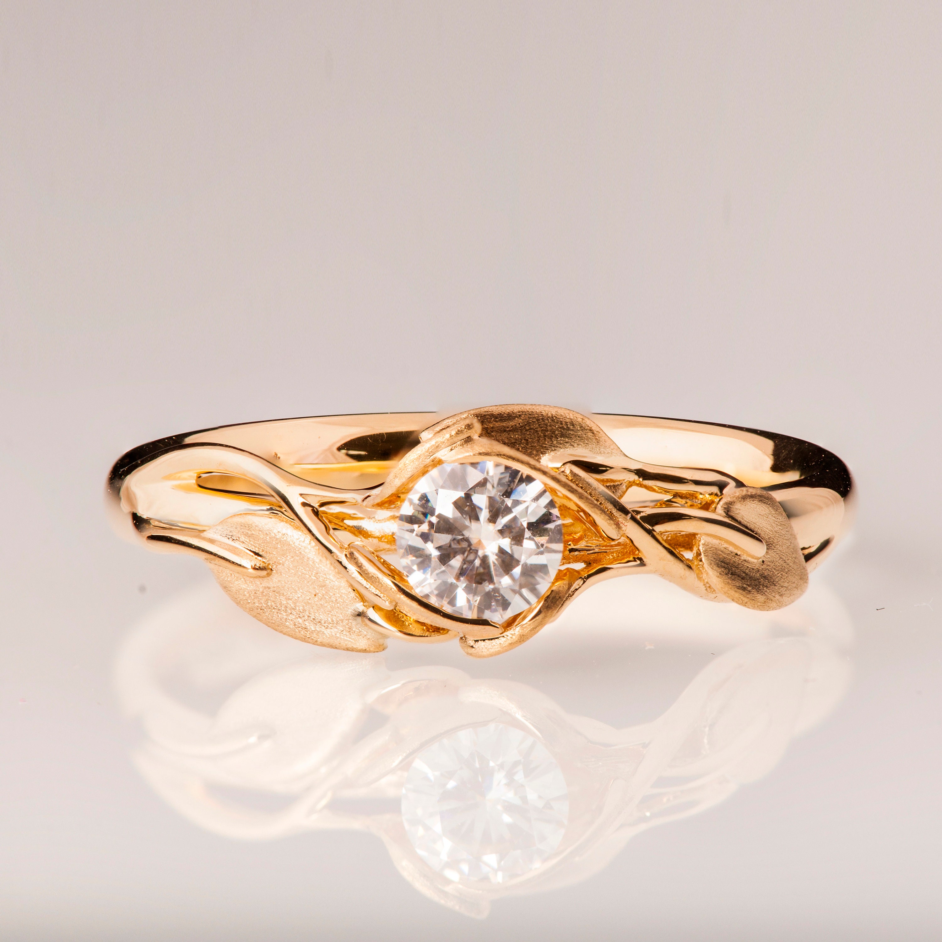 Leaves Engagement Ring 14K Rose Gold engagement ring Etsy