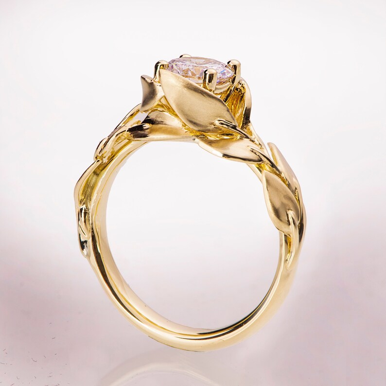 Leaves Engagement Ring 14K Gold and Diamond Engagement Ring Etsy