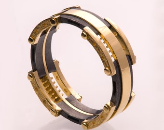 Gold Ehering, Gold und oxidiertes Silber Ehering, Ehering, Herren Verlobungsring, schwarz und gold Ring, Herrenring, Herrenring