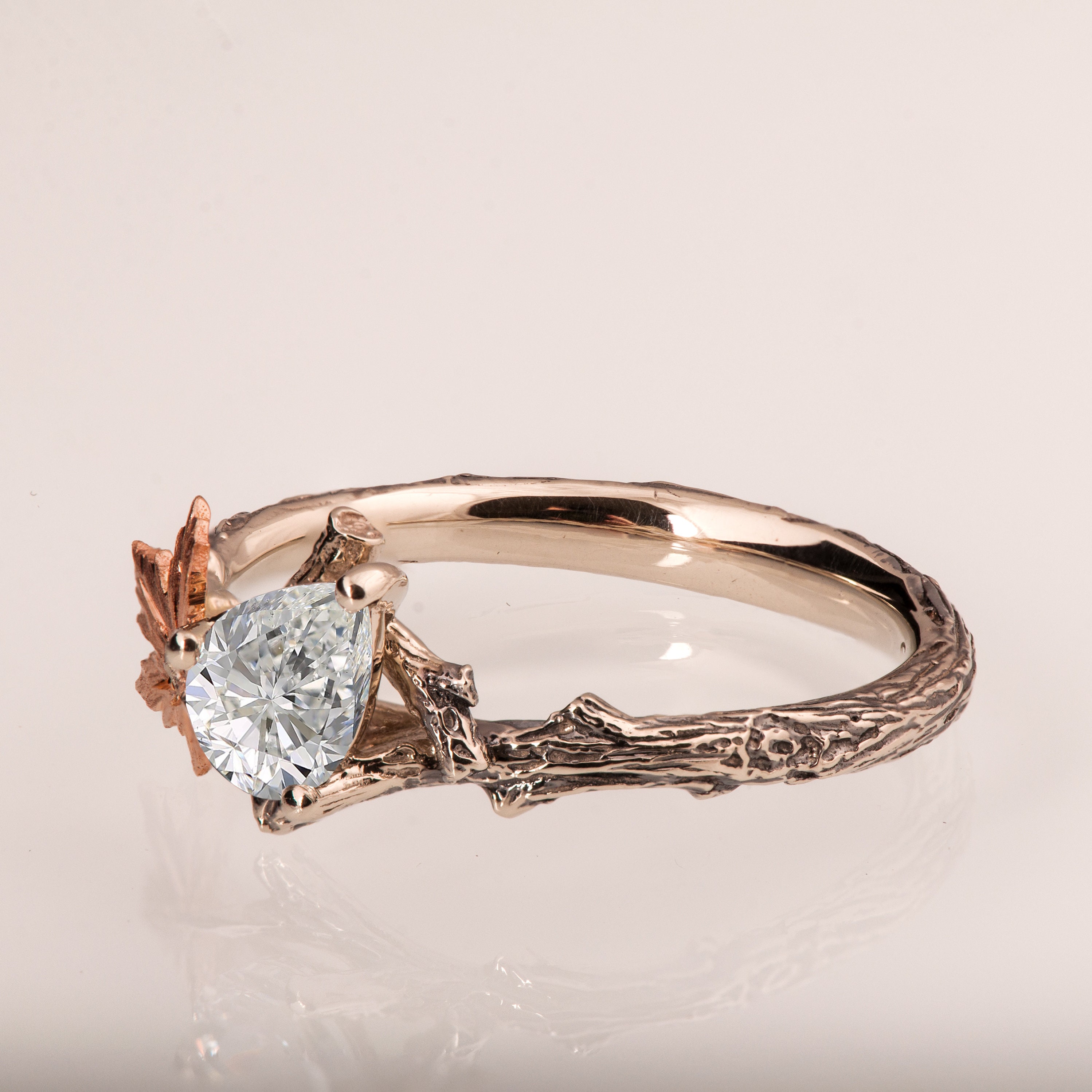 Twig and Leaf Engagement Ring Twig Engagement Ring Two Tone Etsy