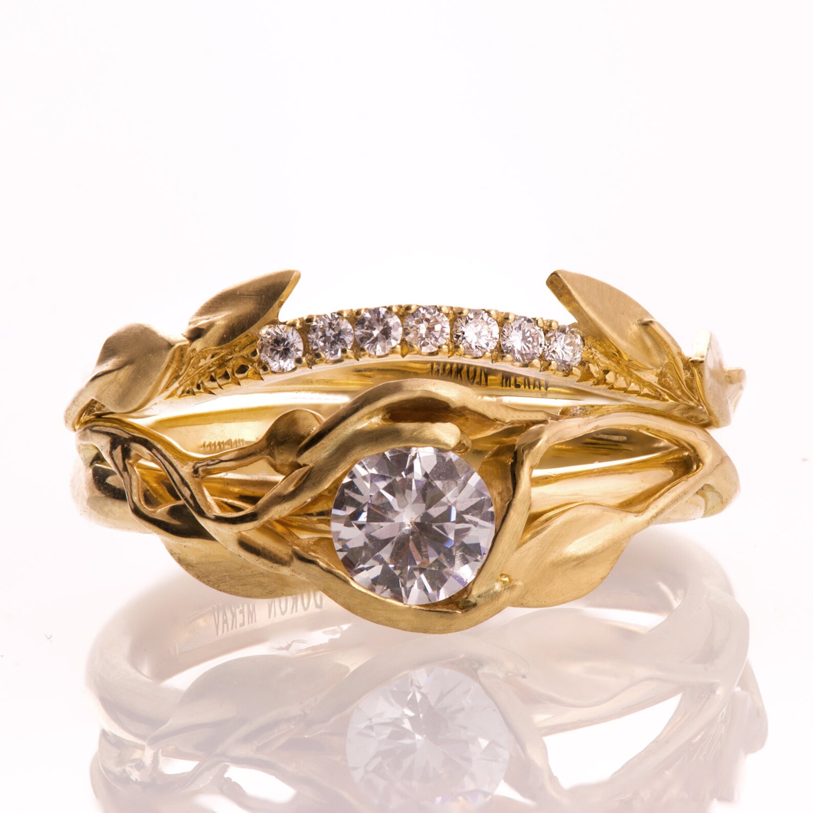 Leaves Engagement Set 14K Gold and Diamond engagement ring Etsy