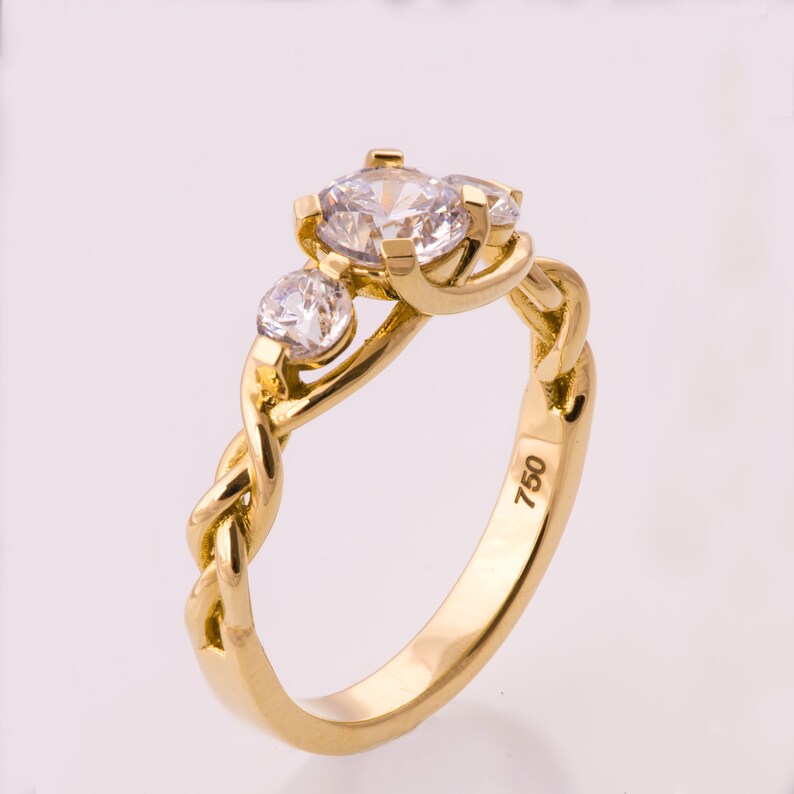 Braided Engagement Ring Three Stone Moissanite Engagement - Etsy