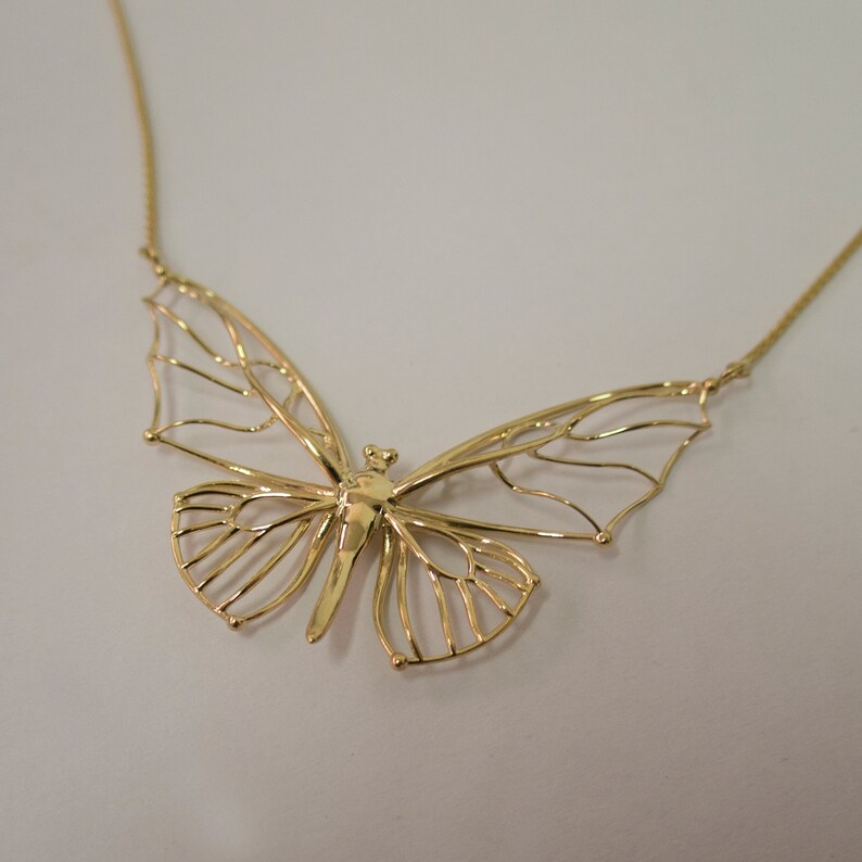 Butterfly Pendant Solid Gold Butterfly Pendant Large Etsy