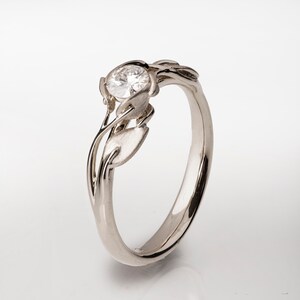 Leaves Engagement Ring, 14K White Gold and Diamond engagement ring, leaf ring, antique, art nouveau, vintage image 6
