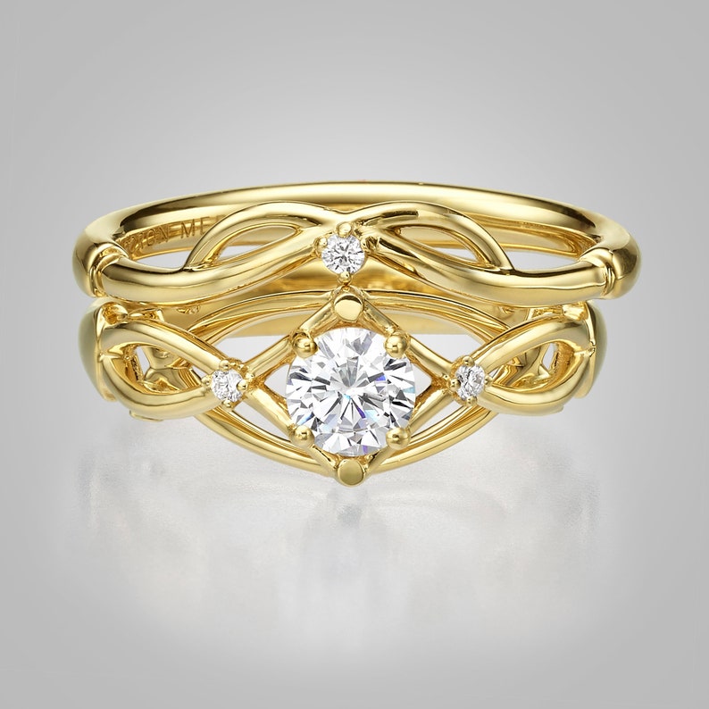 Celtic Wedding Set, 14K Gold and Diamond Bridal Set, Bridal Set, Unique engagement ring, Knot wedding set, celtic ring, knot ring, 9 image 2