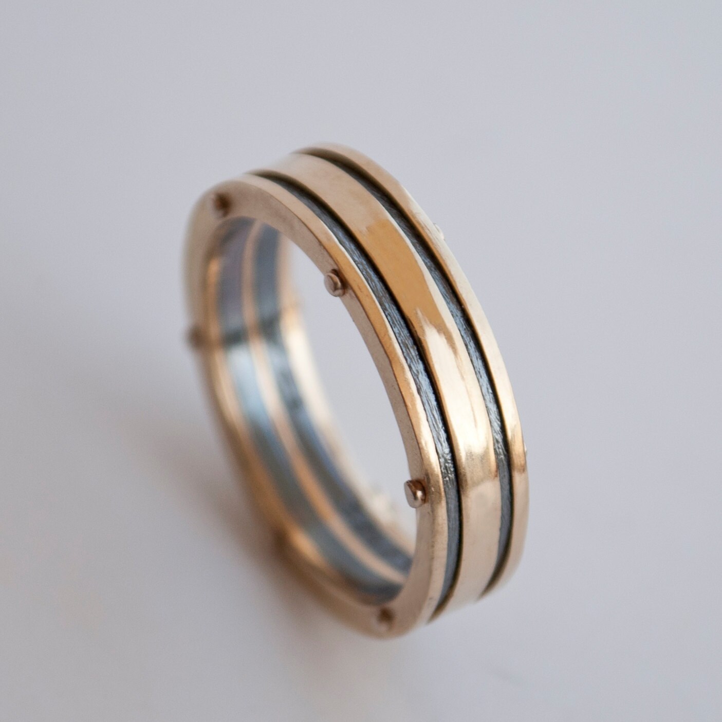 Gold Wedding Band Men's 14K Gold and Oxidized Silver Etsy