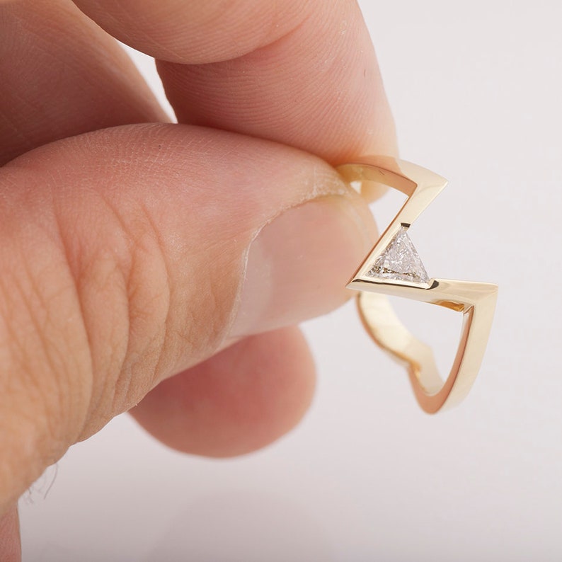 V Ring, Triangle Diamond Ring, Chevron Ring, Art Deco Engagement Ring, Geometric Ring, Diamond V Ring, Triangle ring, Chevron Ring, image 8