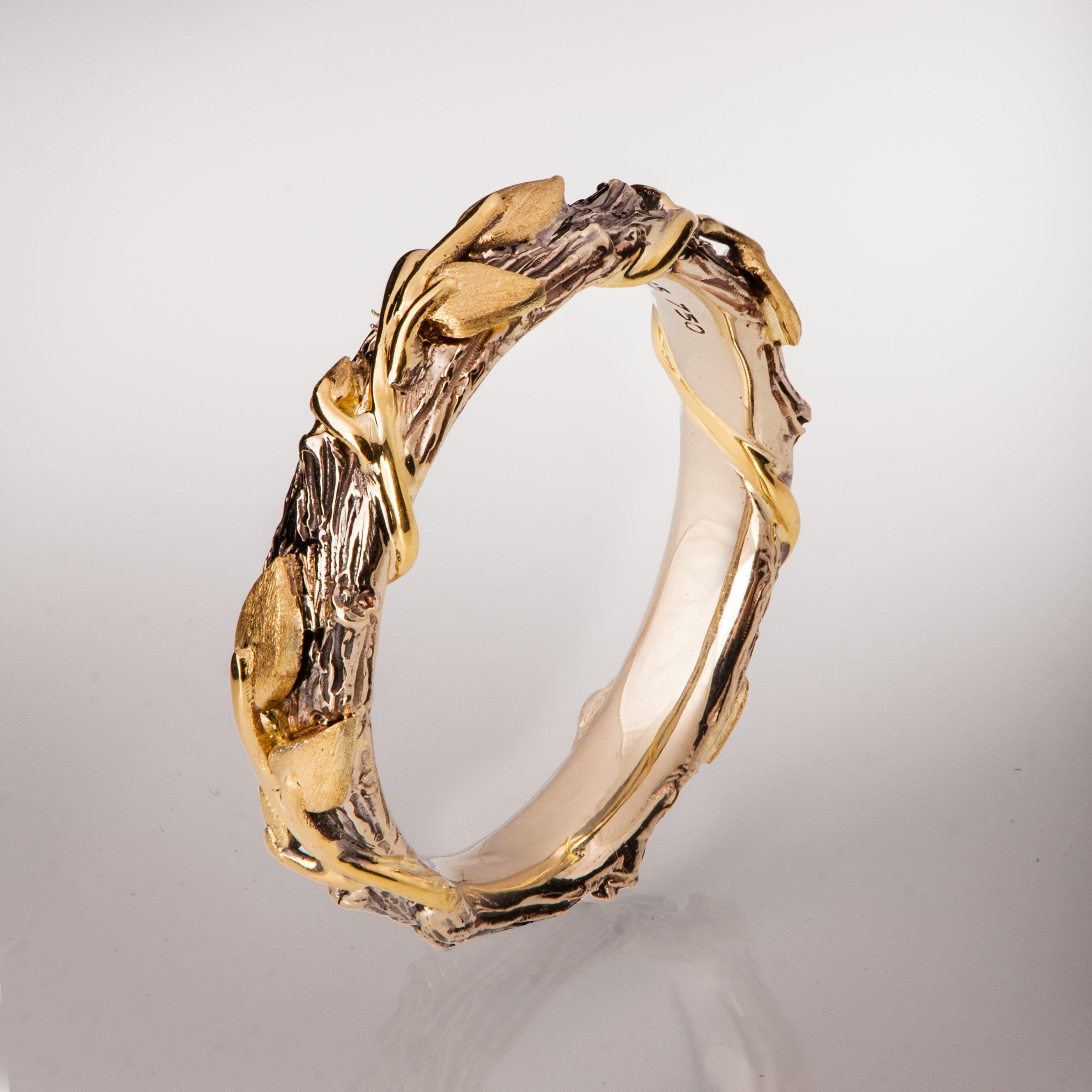 Twig and Leaf Wedding Ring, Twig Wedding band, Leaf Wedding Ring, Bark Wedding Ring, Unique Wedding ring, Two tone Wedding band, 13