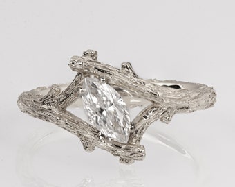 Marquise Moissanite Platinum Twig Engagment Ring