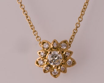 Diamond Art Deco Petal Pendant, Gold and Diamond Pendant, leaf pendant, flower pendant, antique, vintage, halo pendant