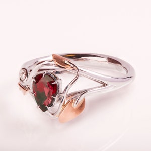 Pear Ruby Ring, Leaf Ruby Ring, Leaves Ruby Ring, Ruby engagement ring, Two Tone Ruby ring, Pear Ruby Leaf ring
