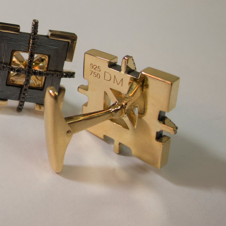 Gold Cuff Links Men's 18K Gold and Oxidized Silver Cuff Etsy