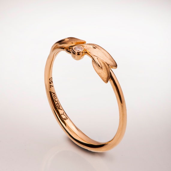 Leaves Diamond Ring No 14K Rose Gold and Diamond Engagement Ring