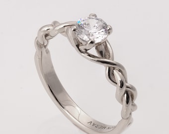 Geflochtener 14K Weißgold Diamant Verlobungsring, keltischer Stil