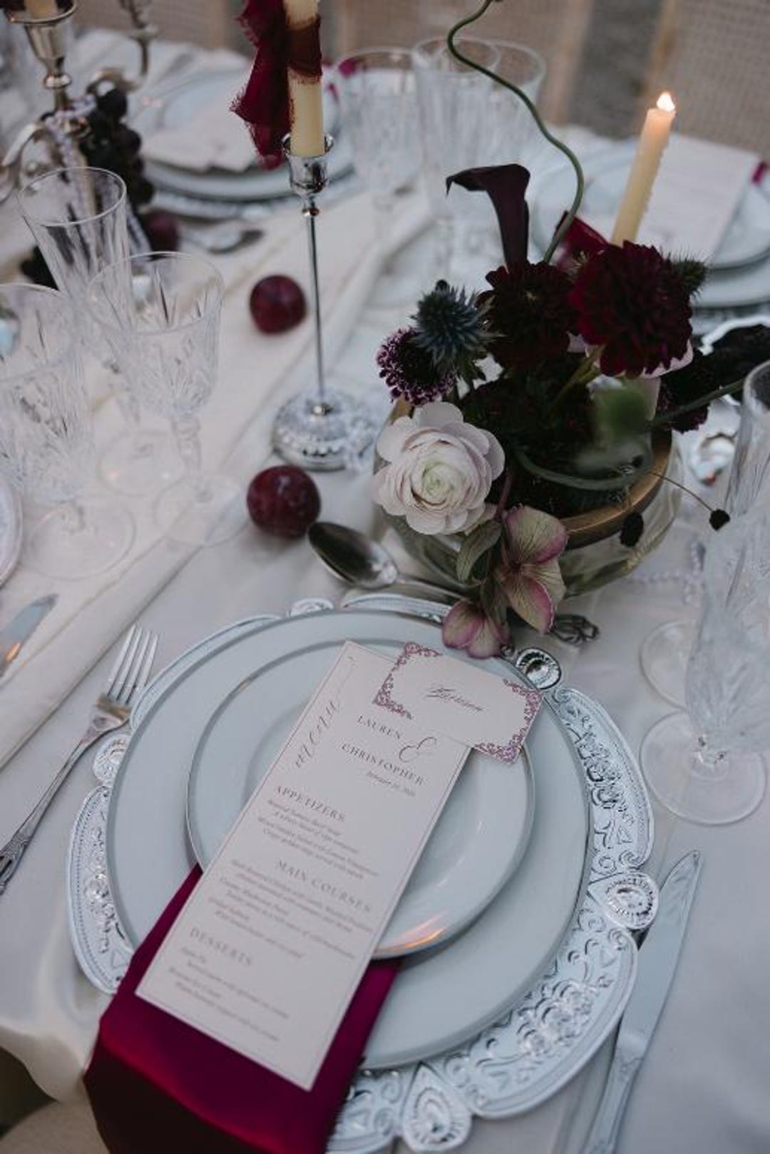 Custom Wedding Menu & Place Card Set | Printed Cardstock | Elegant ...