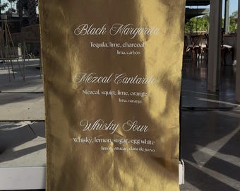 Letrero de tela personalizado para menú de bar: elegante cortina para bodas