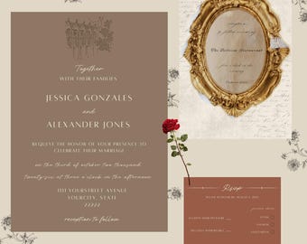Invitación de boda romántica otoñal / Archivo de descarga digital / Plantilla editable