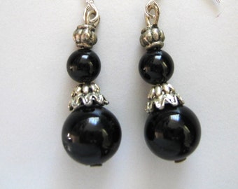 ONYX and STERLING SILVER Drop Earrings