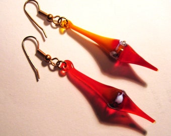 LAMPWORK RED GLASS Earrings Artist Design Original One Only