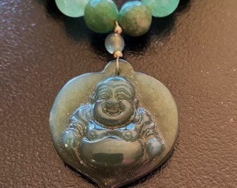 ANTIQUE GREEN JADE Buddha Pendant Necklace and Matching Bracelet