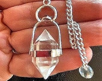 HERKIMER (Large) DIAMOND and Garnet PENDULUM in Silver