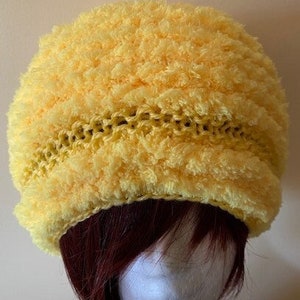 YELLOW Hand-Knitted BERET HAT Chenille Soft and Warm image 2