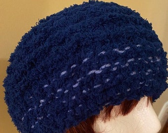 NAVY and DENIM BLUE Knitted Pull On Hat Warm and Soft