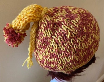FUN KNITTED HAT Yellow and Red blend Hand Knitted Great Walking Hat
