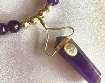 AMETHYST Necklace with a M00NSTONE Cabochon in SILVER on an Amethyst Point