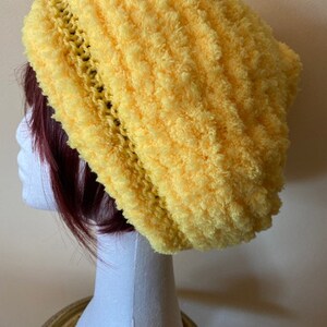 YELLOW Hand-Knitted BERET HAT Chenille Soft and Warm image 4