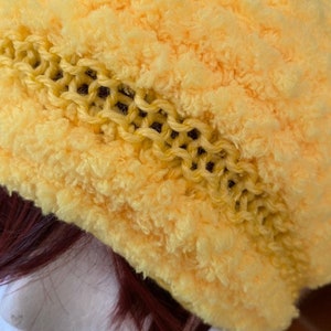 YELLOW Hand-Knitted BERET HAT Chenille Soft and Warm image 1
