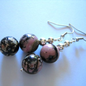 RHODOCHROSITE EARRINGS Double Drops with SILVER Beads image 5