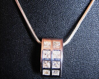 SQUARE CUT Cubic ZIRCONIA Small Pendant on a Snake Chain with Matching Earrings