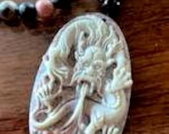 JADE Spit-Pearl Dragon ANTIQUE PENDANT Purple Green Jade Hand Carved