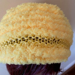YELLOW Hand-Knitted BERET HAT Chenille Soft and Warm image 3