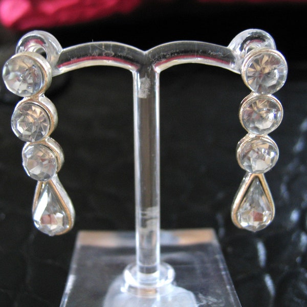 CLEAR CRYSTAL DROP Earrings for Pierced Ears set in Silver