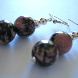 RHODOCHROSITE EARRINGS Double Drops with SILVER Beads image 3