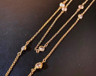 GOLD Plated CUBIC ZIRCONIA Long Fine Chain Necklace or Wrap Around