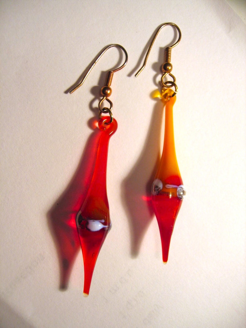 LAMPWORK RED GLASS Earrings Artist Design Original One Only image 2